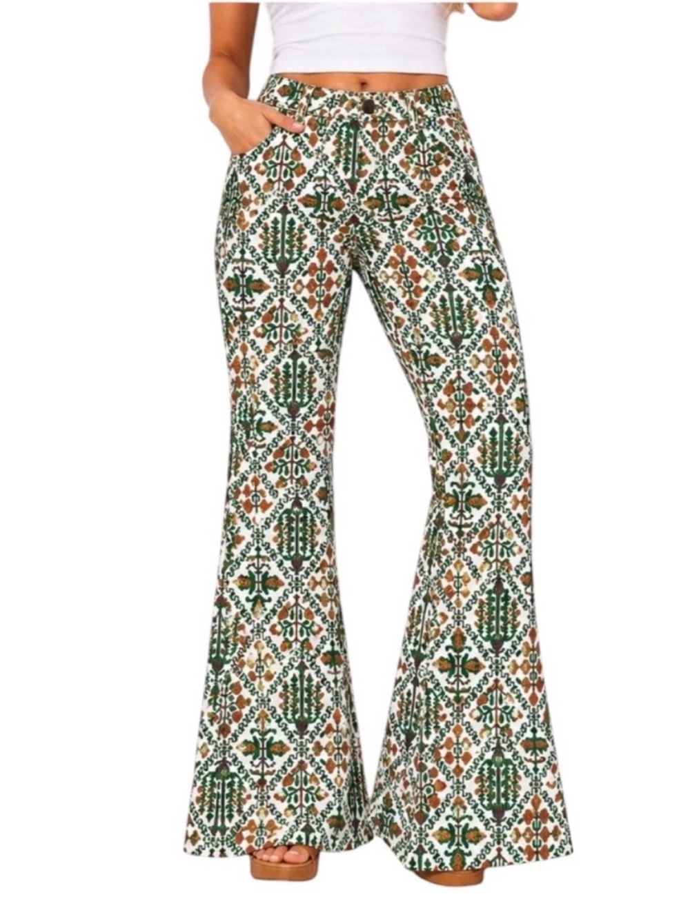 Wrangler 4 (27) x 32 Jeans Fierce Flare in Green Vintage Garden Tapestry NWT